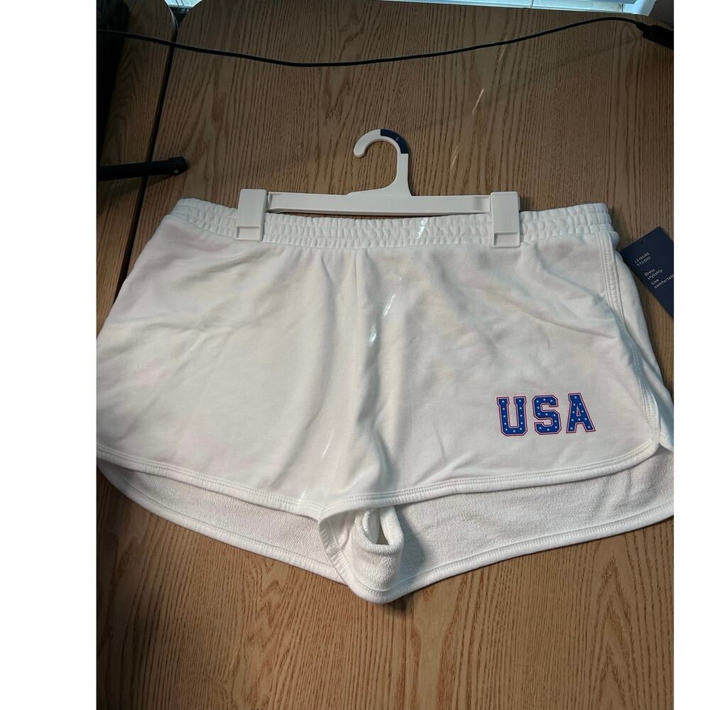 New Women Universal Thread Patriotic USA💙❤️Sweat Shorts Elastic Waistband Large